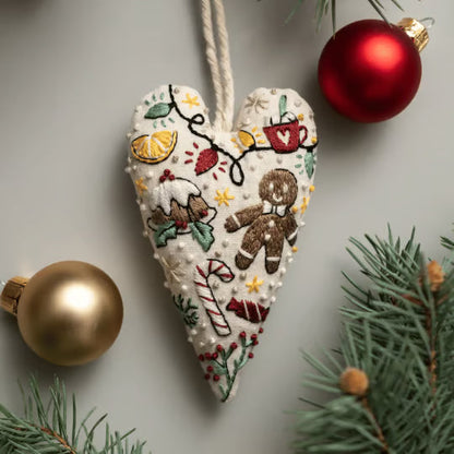 💖DIY Heart Shaped Hand Embroidered Christmas Ornament/Ornament Kit